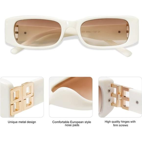 2 Pack Womens Rectangle Cat Eye Thin Sunglasses for Women 90s Retro Trendy - Picture 5 of 5